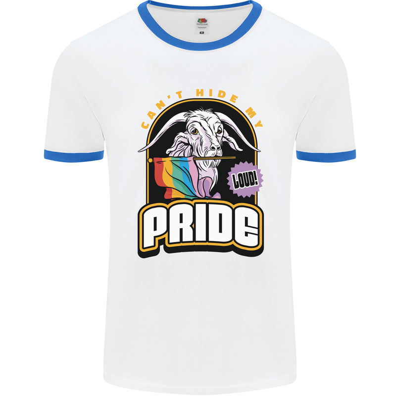 Can't Hide My Pride LGBT Gay Awareness Mens White Ringer T-Shirt White/Royal Blue