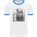 Gorilla with Headphones DJ Dance Music Mens White Ringer T-Shirt White/Royal Blue