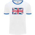 Distressed Union Jack Flag Great Britain Mens White Ringer T-Shirt White/Royal Blue