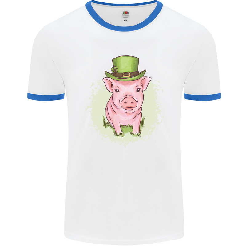 St Patricks Day Pig Mens White Ringer T-Shirt White/Royal Blue