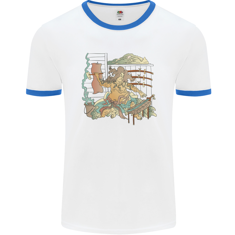 Katana Blacksmith Japanese Samurai Sword Mens Ringer T-Shirt White/Royal Blue