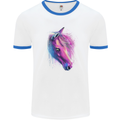 Watercolour Horse Mens White Ringer T-Shirt White/Royal Blue