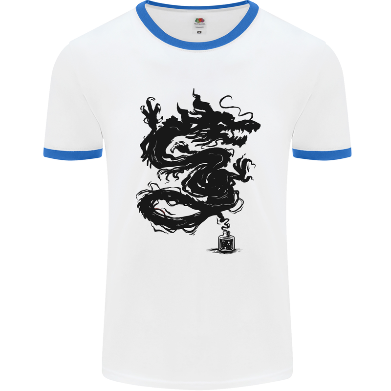 Ink Dragon Tattoo Mens White Ringer T-Shirt White/Royal Blue