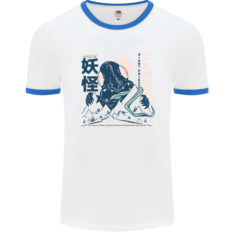 Daidarabotchi Japanese Yokai Mythology Mens White Ringer T-Shirt White/Royal Blue