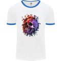 Skull With Spider Flowers and Spider Mens White Ringer T-Shirt White/Royal Blue