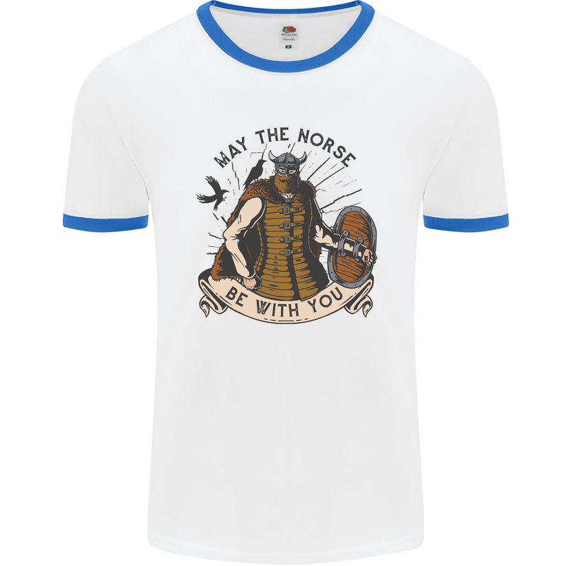 May the Norse Be With You Funny Viking Mens Ringer T-Shirt White/Royal Blue