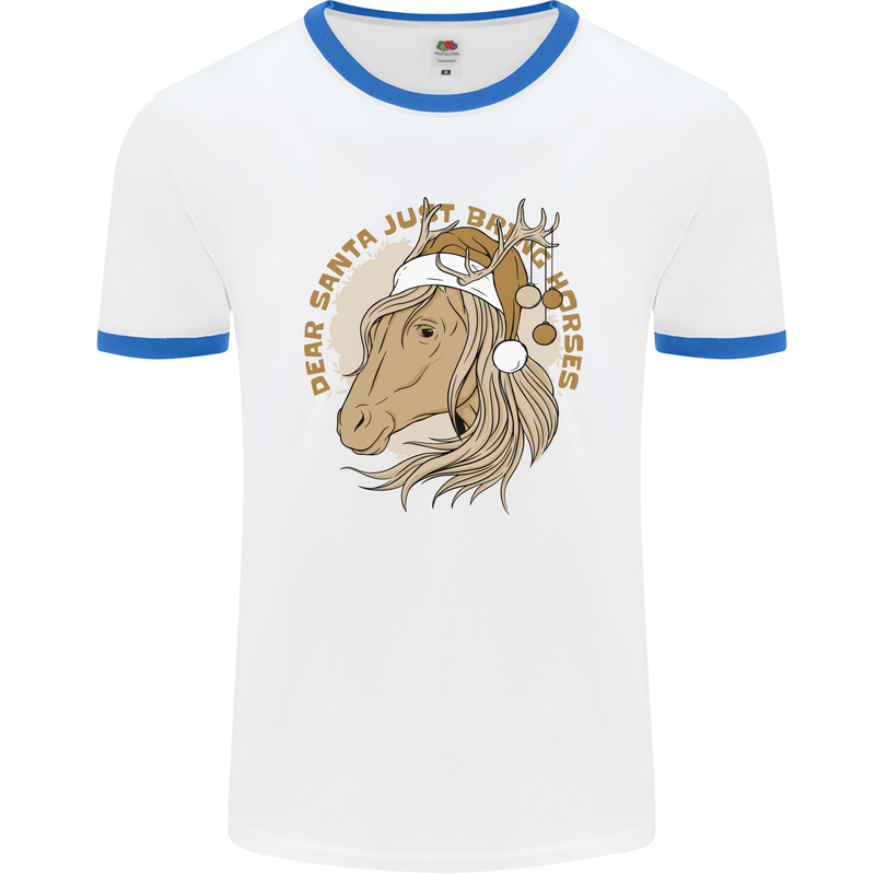 Dear Santa Funny Horse Equestrian Christmas Mens Ringer T-Shirt White/Royal Blue