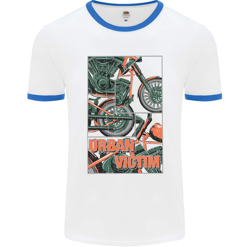 Urban Victim Motorcycle Motorbike Biker Mens White Ringer T-Shirt White/Royal Blue