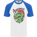 Christmas Papasaurus T-Rex Dinosaur Mens S/S Baseball T-Shirt White/Royal Blue