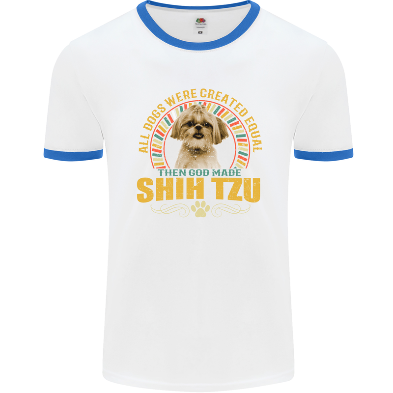 A Shih Tzu Dog Mens Ringer T-Shirt White/Royal Blue