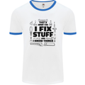 I Fix Stuff Funny Handyman Tradesman DIY Mens White Ringer T-Shirt White/Royal Blue