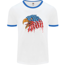 American Eagle USA Flag July 4th Mens White Ringer T-Shirt White/Royal Blue