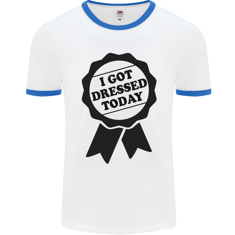 I Got Dressed Today Antisocial Funny Gamer Mens White Ringer T-Shirt White/Royal Blue