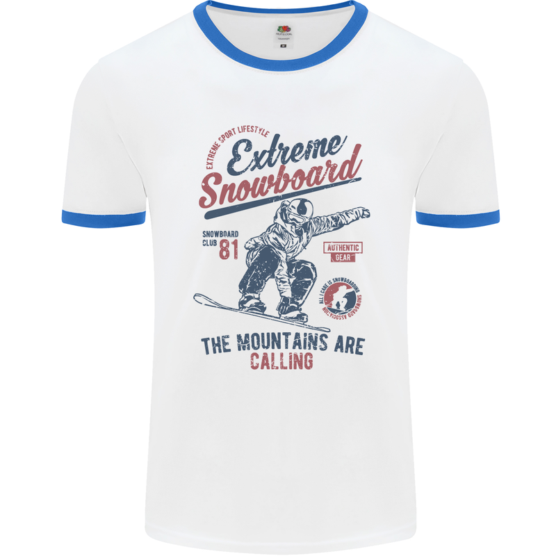 Extreme Snowboarding Snowboard Mens White Ringer T-Shirt White/Royal Blue