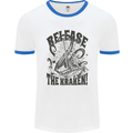 Release the Kraken Cthulhu Sea Creature Mens White Ringer T-Shirt White/Royal Blue