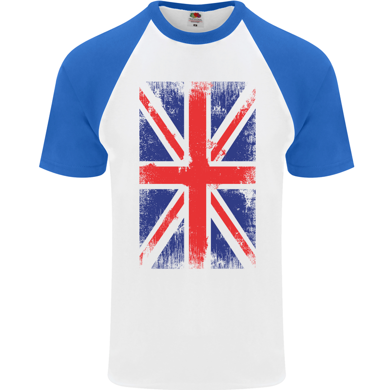 Union Jack British Flag Great Britain Mens S/S Baseball T-Shirt White/Royal Blue