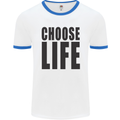 Choose Life Fancy Dress Outfit Costume Mens White Ringer T-Shirt White/Royal Blue