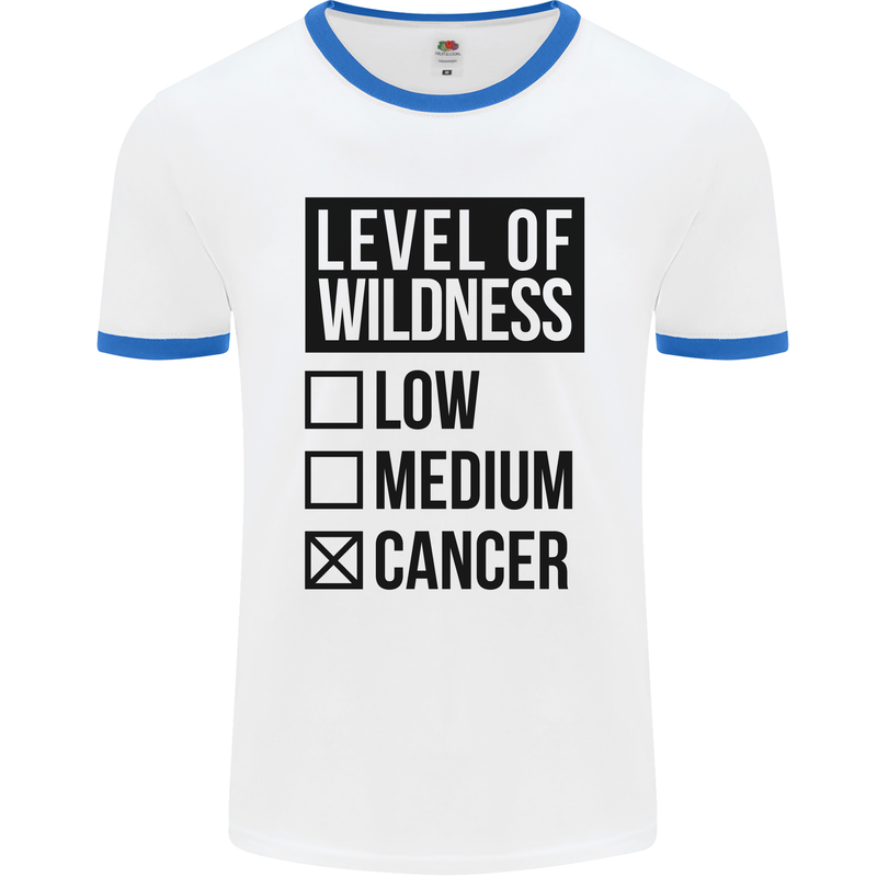 Levels of Wildness Cancer Mens White Ringer T-Shirt White/Royal Blue