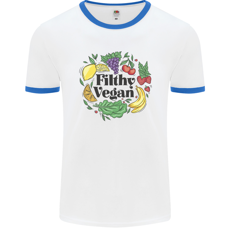 Filthy Vegan Mens White Ringer T-Shirt White/Royal Blue