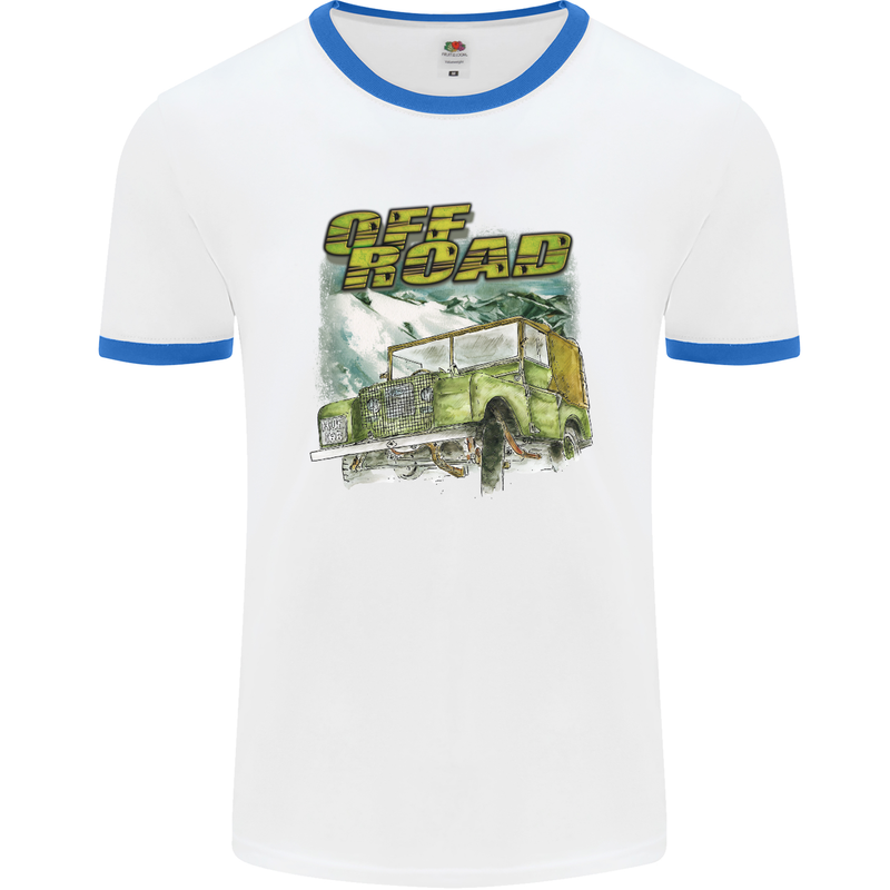 Off Road 4X4 Off Roading Four Wheel Drive Mens White Ringer T-Shirt White/Royal Blue