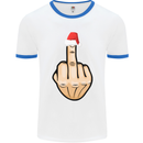 Bah Humbug Finger Flip Funny Christmas Rude Mens White Ringer T-Shirt White/Royal Blue