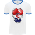 Gym Croatian Flag Ripped Muscles Croatia Mens White Ringer T-Shirt White/Royal Blue