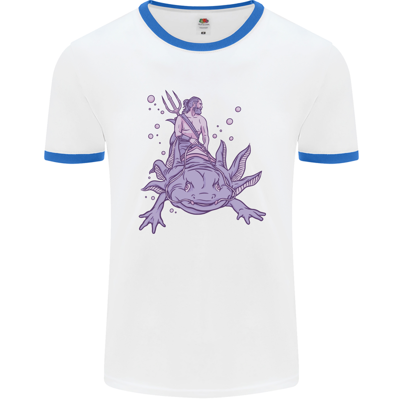 Poseidon Riding an Axaloti Mens White Ringer T-Shirt White/Royal Blue