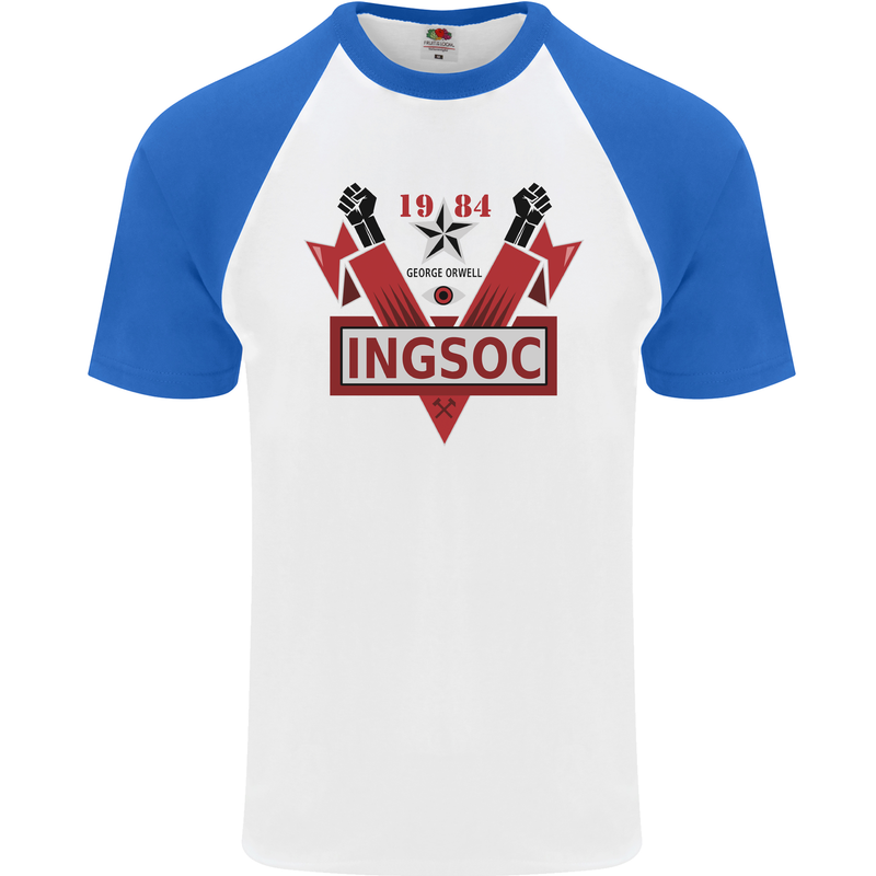 INGSOC George Orwell English Socialism 1994 Mens S/S Baseball T-Shirt White/Royal Blue