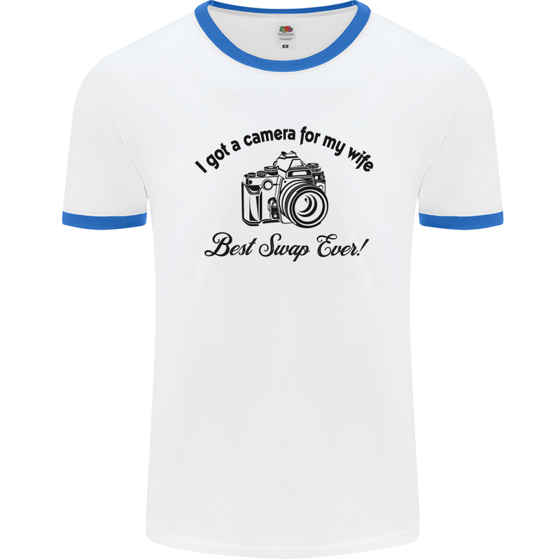 Camera for My Wife Photographer Photography Mens White Ringer T-Shirt White/Royal Blue
