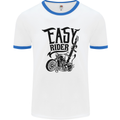 Easy Rider Motorcycle Motorbike Biker Mens White Ringer T-Shirt White/Royal Blue