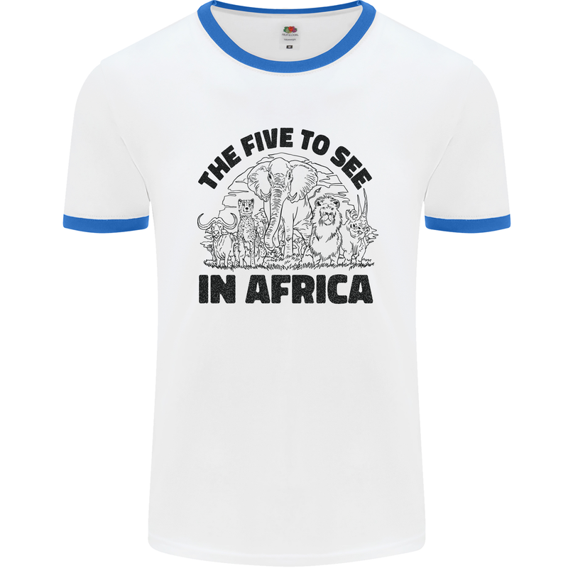 The Five Wild Animas to See in Africa Mens White Ringer T-Shirt White/Royal Blue