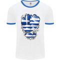 Gym The Greek Flag Ripped Muscles Greece Mens White Ringer T-Shirt White/Royal Blue