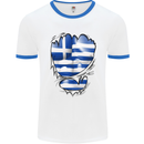 Gym The Greek Flag Ripped Muscles Greece Mens White Ringer T-Shirt White/Royal Blue