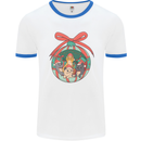Funny Christmas Cats Bauble Mens White Ringer T-Shirt White/Royal Blue
