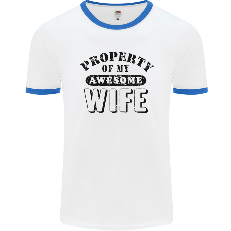 Property of My Awesome Wife Valentine's Day Mens White Ringer T-Shirt White/Royal Blue