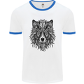 Mandala Tribal Wolf Tattoo Mens White Ringer T-Shirt White/Royal Blue