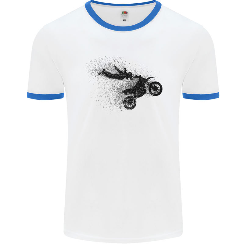 Abstract Motocross Rider Dirt Bike Mens White Ringer T-Shirt White/Royal Blue