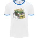 T-Rex Dinosaur Funny Cycling Cyclist Mens Ringer T-Shirt White/Royal Blue
