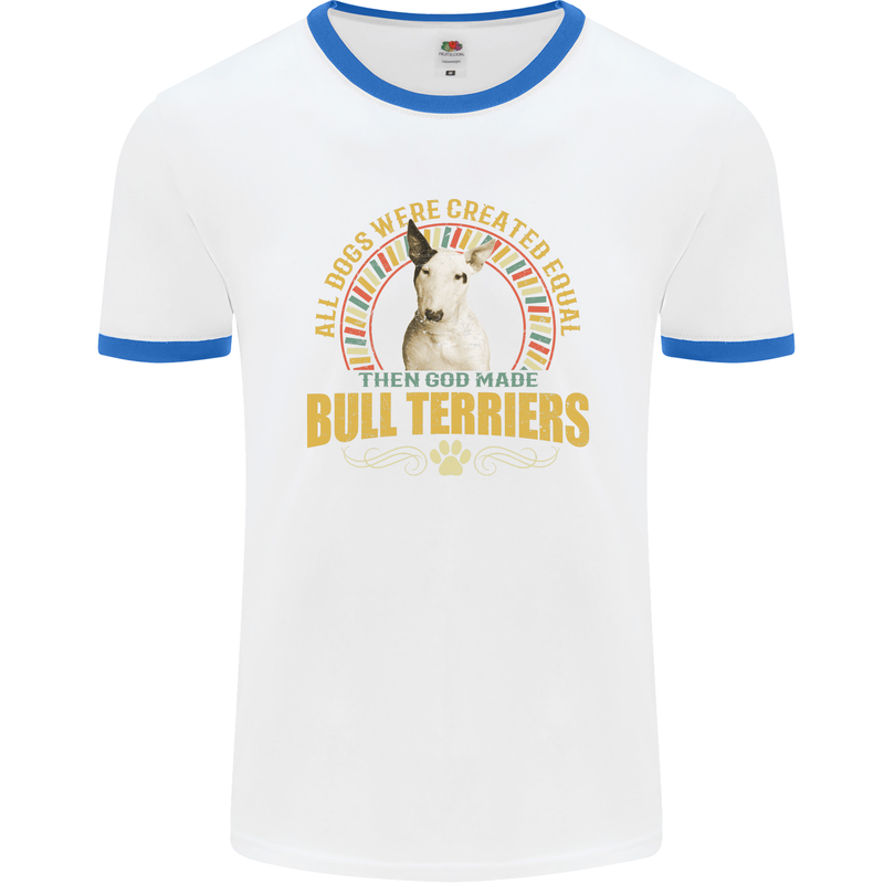 A Bull Terrier Dog Mens Ringer T-Shirt White/Royal Blue