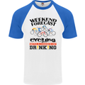 Weekend Forecast Cycling Cyclist Bicycle Mens S/S Baseball T-Shirt White/Royal Blue