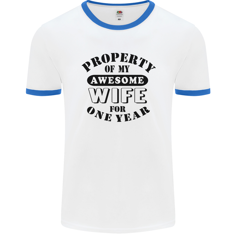 1st Wedding Anniversary 1 Year Funny Wife Mens Ringer T-Shirt White/Royal Blue