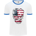 Gym Stars & Stripes American Flag Ripped Mens White Ringer T-Shirt White/Royal Blue