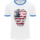 Gym Stars & Stripes American Flag Ripped Mens White Ringer T-Shirt White/Royal Blue