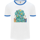 Dinosaur Triceratops Funny Christmas Tree Mens White Ringer T-Shirt White/Royal Blue