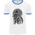 Gas Mask & Dog Apocalypse Armed Militia Mens White Ringer T-Shirt White/Royal Blue