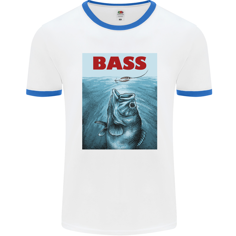 Bass Fishing Parody Fuuny Fisherman Mens White Ringer T-Shirt White/Royal Blue