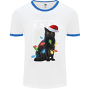 Meowy Christmas Tree Funny Cat Xmas Mens White Ringer T-Shirt White/Royal Blue