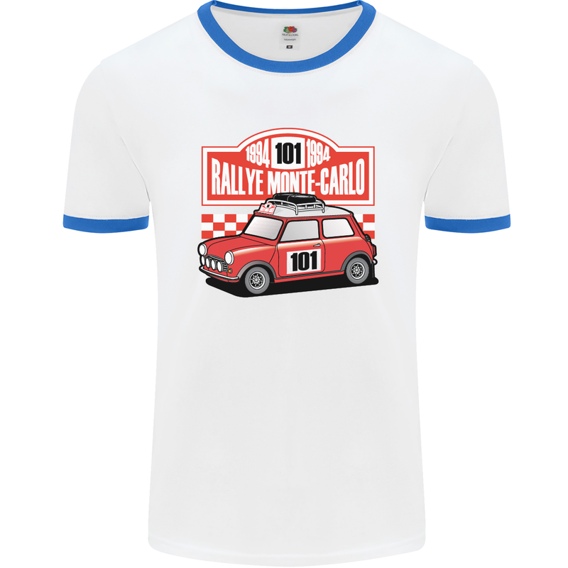 Rallye Monte Carlo Mini Rally Car Mens White Ringer T-Shirt White/Royal Blue