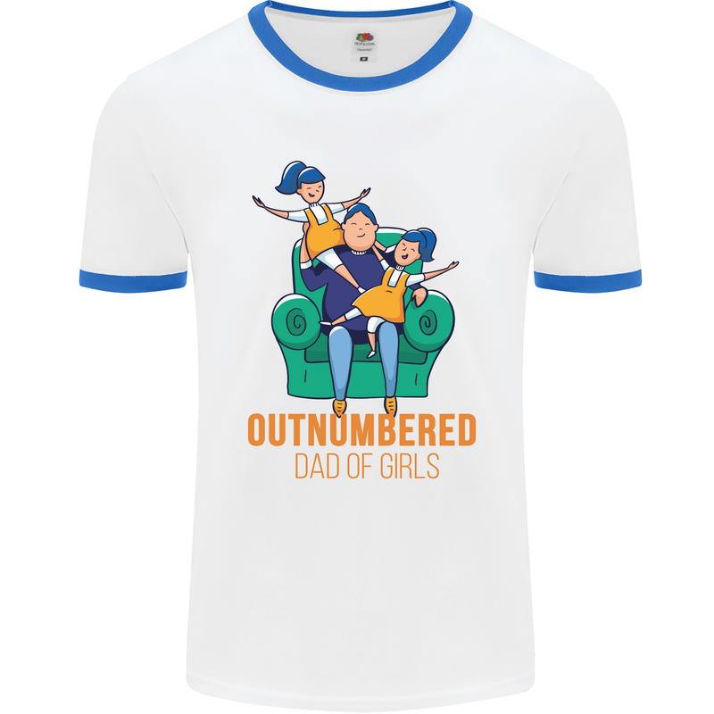 Outnumbered Dad Girls Fathers Day Daughters Mens Ringer T-Shirt White/Royal Blue