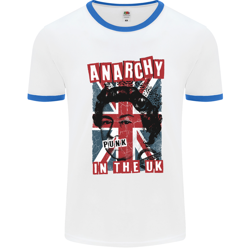 Anarchy in the UK Punk Music Rock Mens White Ringer T-Shirt White/Royal Blue